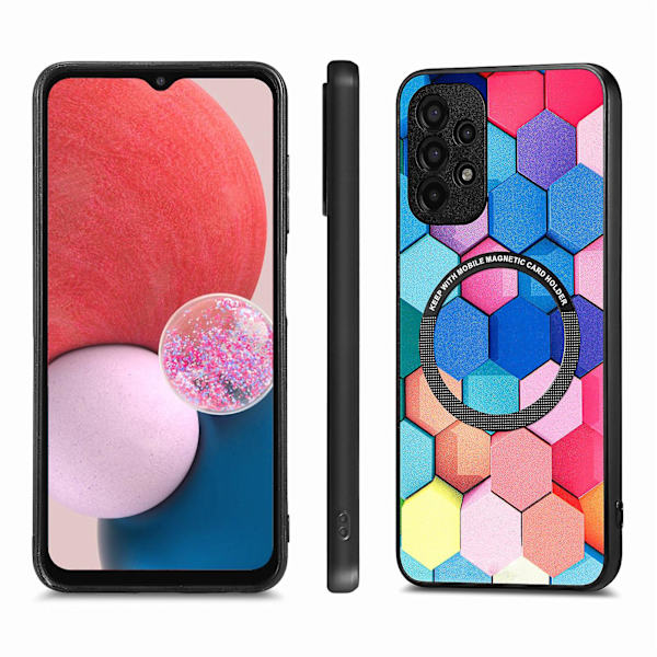 Mönstertryckt phone case för Samsung Galaxy A13 4g, Pu-läderbelagd PC+tpu cover med metallring Colorful Honeycomb