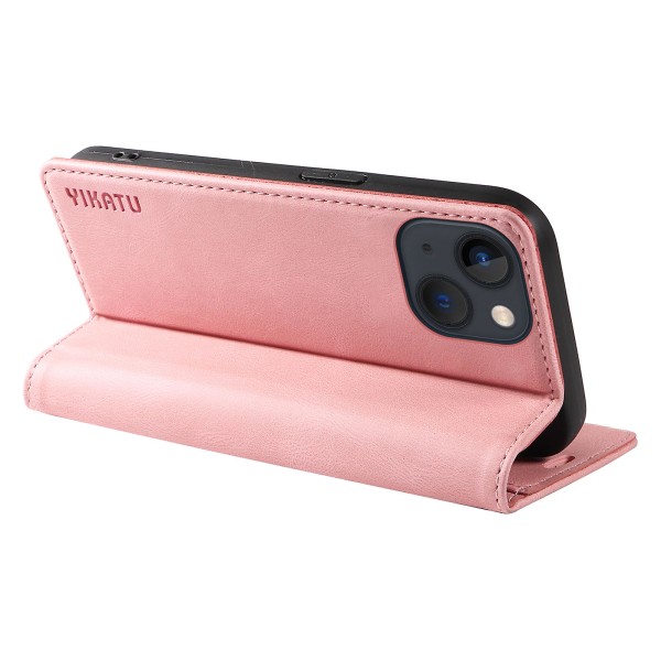 Ihonmyötäinen suojakotelo iPhone 15 Plus -puhelimelle PU-nahasta, lompakko ja jalusta Pink