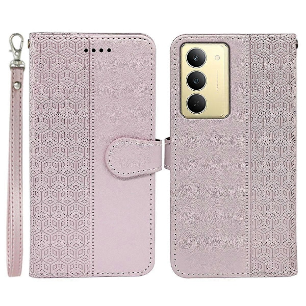 Plånboksfodral för Realme C75 4G med mönsterprägling i läder Multicolor Rose Gold
