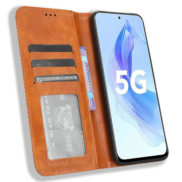 Suojakotelo Honor 90 Lite 5g/x50i 5g -puhelimelle, magneettinen kuori, retro PU-nahkainen lompakkokansi Brown
