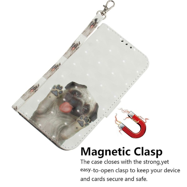 Til Xiaomi Redmi Note 14S 4G Etui Mønstertryk Læder Wallet Telefon Cover med Håndledsrem Multicolor Pug