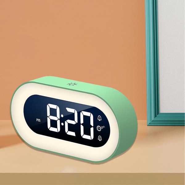 Lille Natlampe Elektronisk Digital Vækkeur USB Opladning Snooze Bærbar Soveværelse Stue 1 Grøn