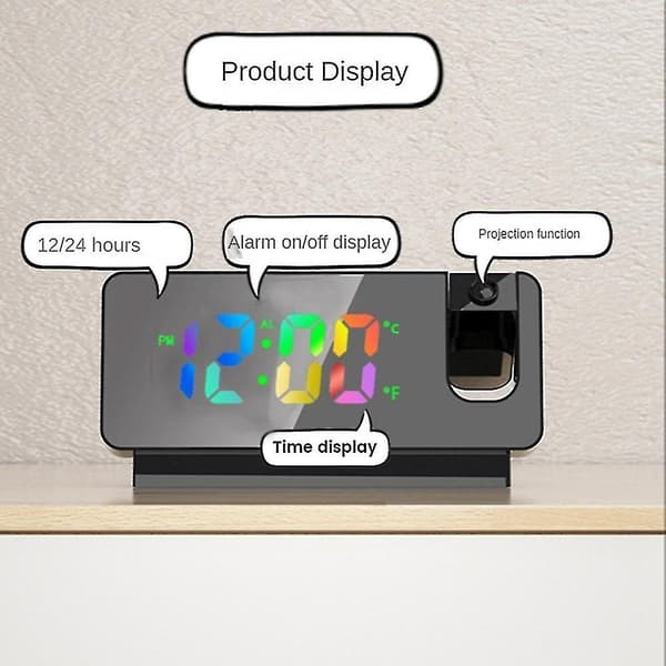 Led Digital Projection180Mute Elektronisk Klocka Takprojektor För Sovrum Vit