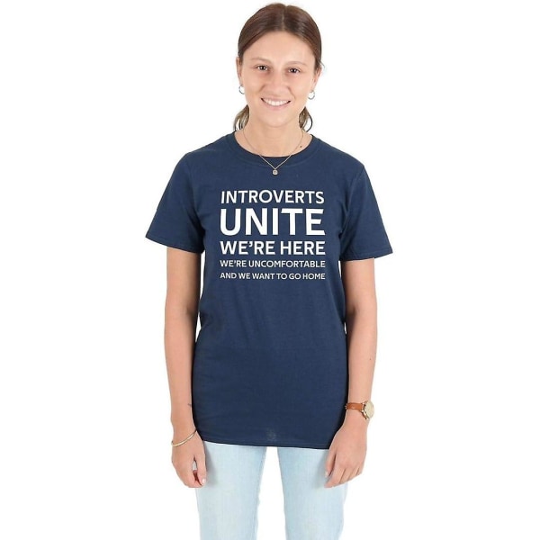 Introverta förenar Vi vill gå hem Topp rolig present Introvert T-shirt Navy Blue L