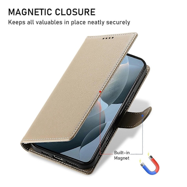 För Xiaomi Redmi K80 5G/Poco F7 Pro 5G Ställfodral Lädertextur Plånboksfodral Magnetlås Multicolor Apricot