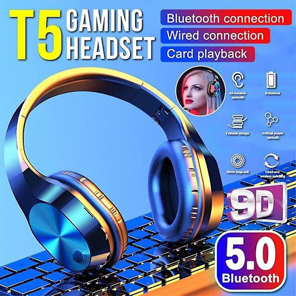 Headset hopfällbar stereo för Bluetooth 5.0-stöd