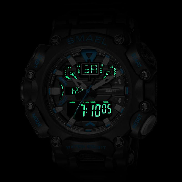 Smael Watch Herr Digital Quartz Double Display Klockor Ungdom Militär Herr Vattentät stoppur Väckarklocka Man Cool Hour ArmyGreen