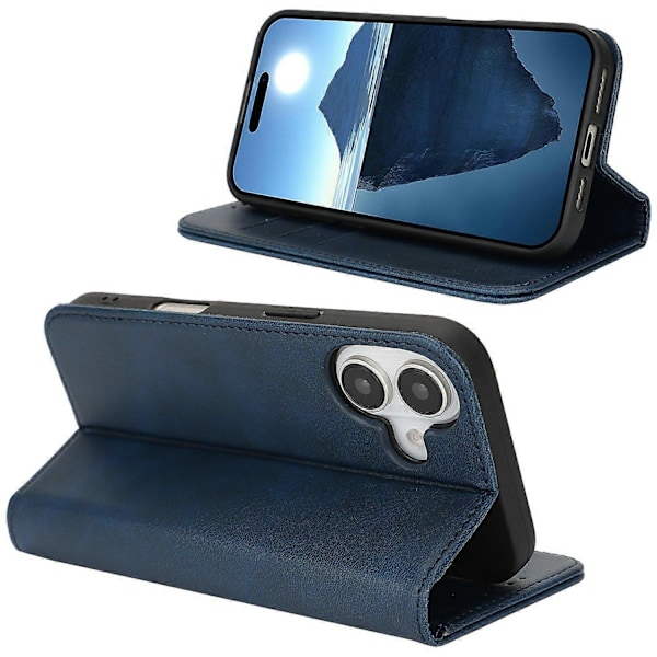 Fodral för iPhone 16 Plus PU Läder Kalvtextur Magnetisk Stängning Smart Telefonskydd Multicolor Style B