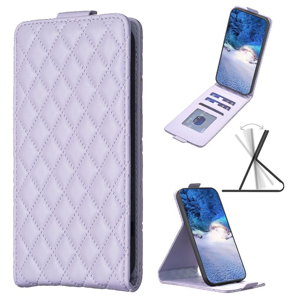 Stötsäkert case för Iphone 15 Pro Max vertikalt flip- cover Pu-läderpräglat telefonskal Purple