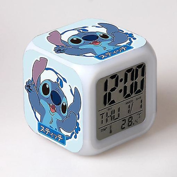 Stitch Vækkeur Stitch Børnegave Farverig Farveskiftende Firkantet Vækkeur Julegave Model 7