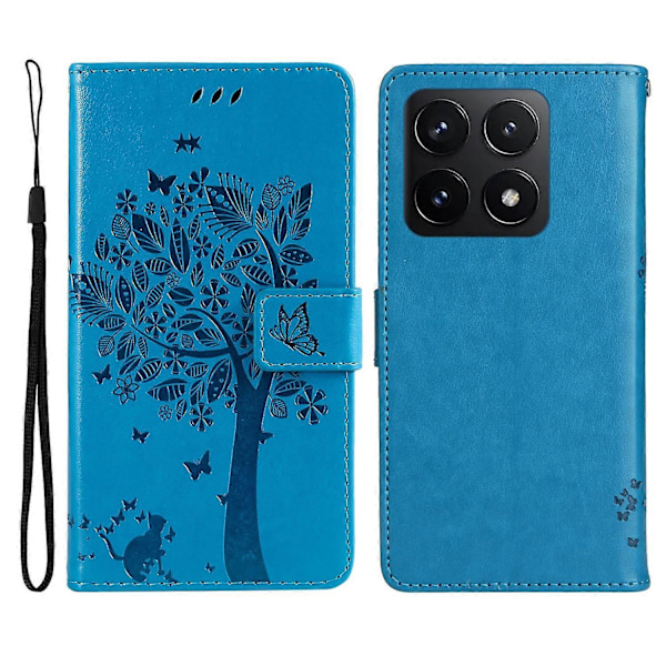 KT Imprinting Flower Series-3 Xiaomi 14T -kotelolle, kissapuu-kuvioinen läppä nahkainen puhelinkotelo Multicolor Style D