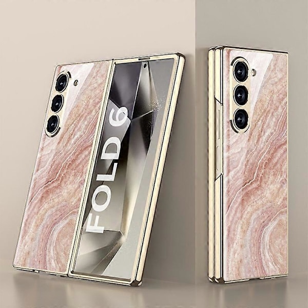 GKK Etui til Samsung Galaxy Z Fold6 5G Elektroplettering Marmormønster Hærdet Glas+PC Telefoncover Multicolor Style F