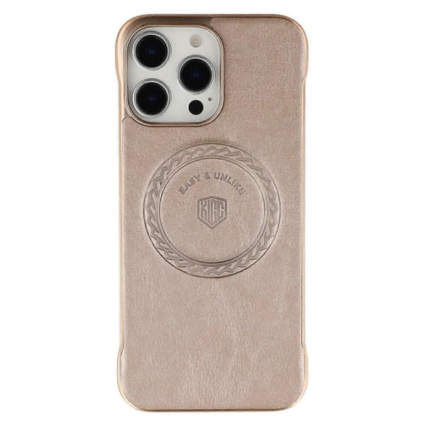 KIGC Magnetisk deksel til iPhone 16 Pro Max Elektroplettering PC+PU Telefon Bakdeksel Multicolor Gold