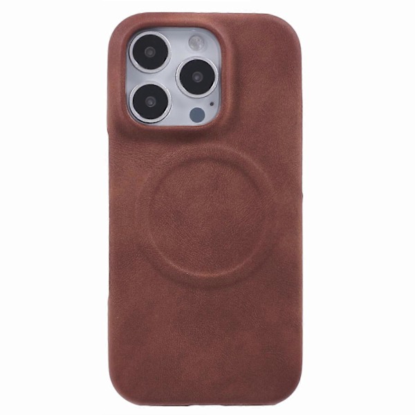 Skal för iPhone 16 Pro Max Kompatibelt med MagSafe, Hudvänligt Läder + PC Baksida - Grå Multicolor Brown