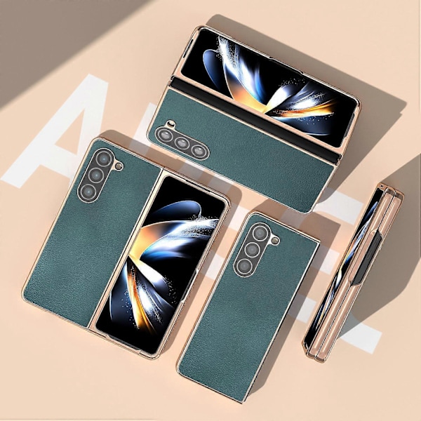 Samsung Galaxy Z Fold5 5G Galvanointikotelo Aitoa Lehmännahkaa+PC Puhelinkuori Multicolor Style C
