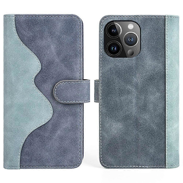 Mobilskal för iPhone 15 Pro Tvåfärgad Splitsning Magnetlås PU Läder Plånboksfodral Multicolor Style A