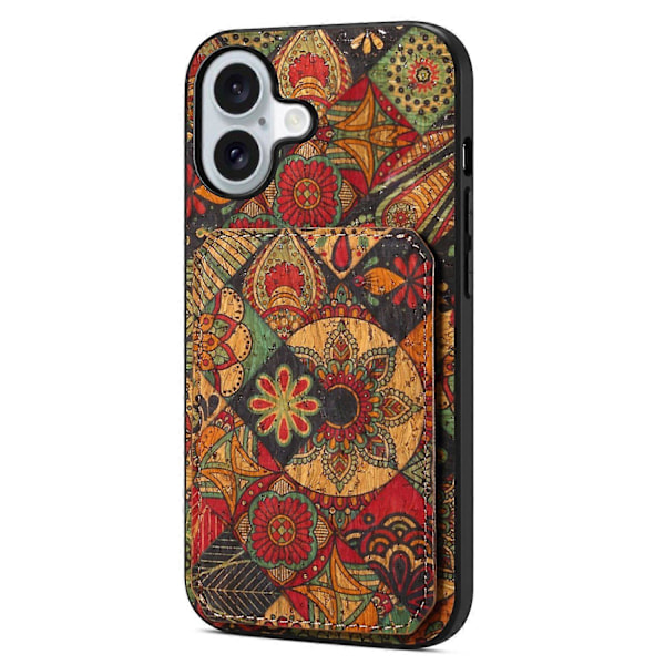 Fodral till iPhone 16 med Korthållare Blomdesign Läder Telefonskal Ställ Multicolor Style C