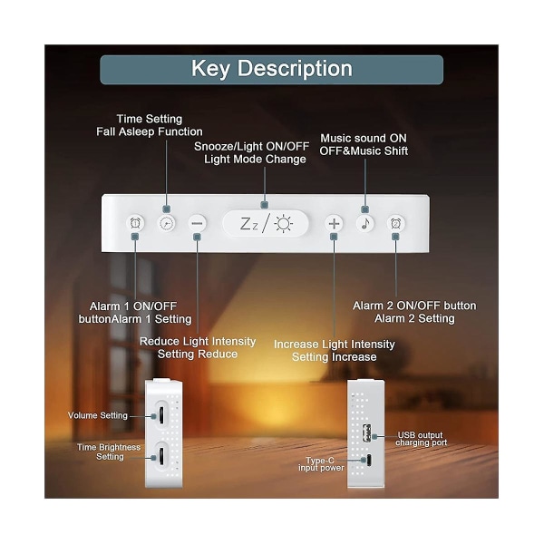 Väckarklockor för sovrum Spegelklocka med 8 Rgb atmosfärsljus Dubbla larm 3 larmlägen Snooze White