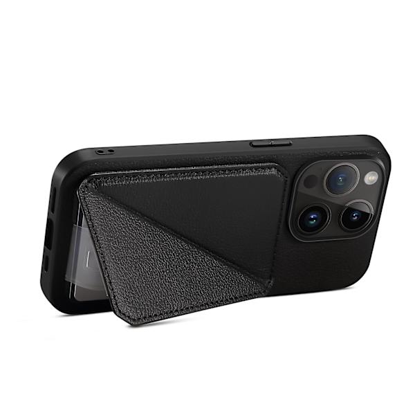 Calf Texture Pu+pc+tpu case för Iphone 13 Pro 6.1" Drop-proof kortplats Kickstand Phone Cover Black