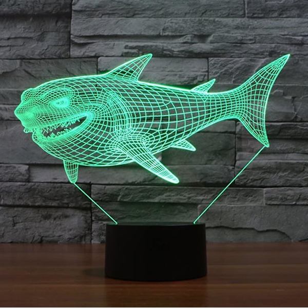 Ltd Creative Shark 3d Nattljus USB driven Touch Switch Fjärrkontroll Led Decor Optical Illusion 3d-lampa 7/16 Färger Ändrar Barn Barn Toy Ch