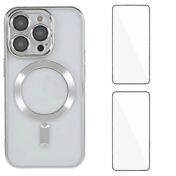 For iPhone 12 Pro Max 6.7 tommer Magnetisk Deksel WANLONFENG Elektroplettert TPU-deksel med Linsefilm + 2 stk Multicolor Silver