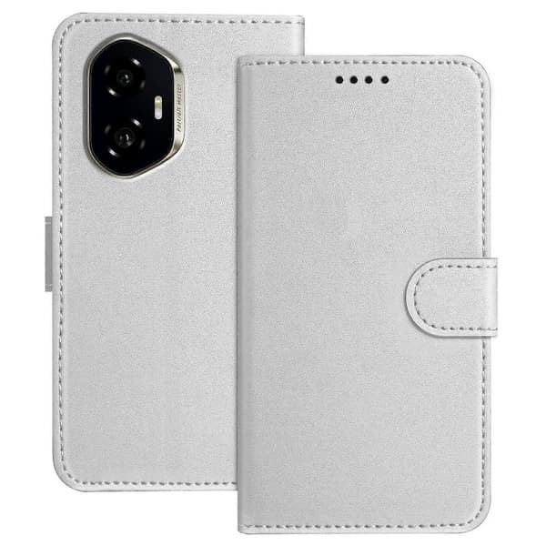For Honor 300 Læder Etui Wallet Stand Solid Farve Anti Drop Telefon Cover Multicolor Silver