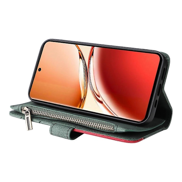 KT Multi-Function Series-5 Etui til Oppo Reno12 F 5G Lynlås Pung Læder Telefon Cover Stativ Multicolor Style D