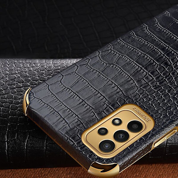 För Samsung Galaxy A23 5g / 4g Crocodile Texture Elektroplätering Phone case Ring Kickstand Pu Läderbelagt TPU- cover Yellow