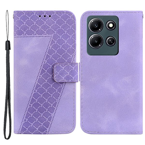 För Infinix Note 30i 4g Dammtät Pu-läder Phone case Ställ tryckt 7-formsmönster Flip Cover Purple