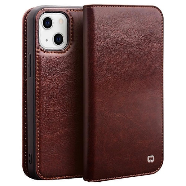 QIALINO Flip Wallet-etui i ægte læder med fuld beskyttelse og stativ til iPhone 14 Plus Multicolor Style B