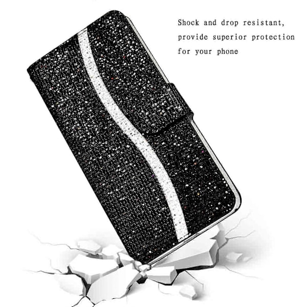 PU læder pung etui med glitter og kortholder til iPhone 16 Plus Multicolor Style A