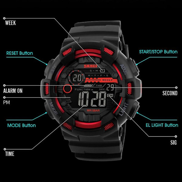 Skmei 1243 Men Outdoor Waterproof Digital Watch Black