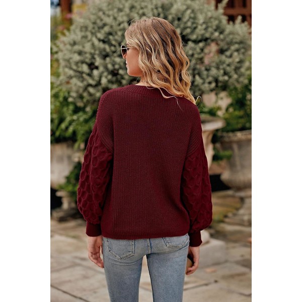 Dame 2023 Vinter Pullover Sweater Afslappet Langærmet Rund Hals Løs Tyk Strikket Jumper Toppe Bluse Red X-Large