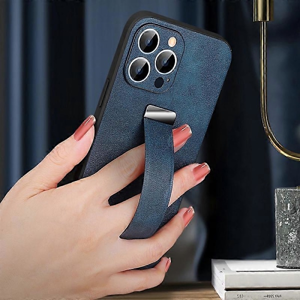 SULADA Fashion Series PU+PC+TPU-deksel for iPhone 15 Pro Støtsikkert deksel med stropp og støtte Multicolor Style C