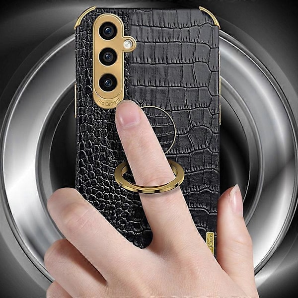 Skal för Samsung Galaxy S23 FE med Ringstativ Krokodiltextur Läder+TPU Telefonskydd Multicolor Style D