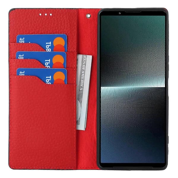 Äkta Läder Plånboksfodral med Ställ och Rem för Sony Xperia 1 V