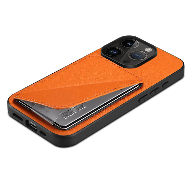 För Iphone 14 Pro Max kortplats Kickstand Phone case Anti-drop Calf Texture Pu+pc+tpu Cover Orange