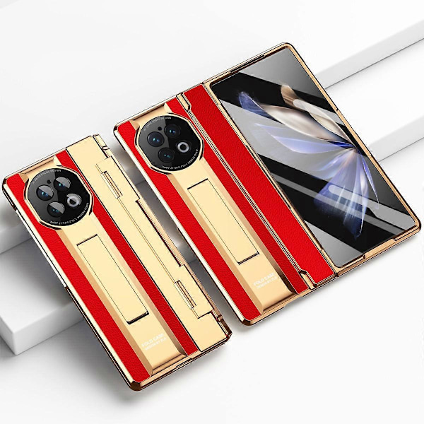 För vivo X Fold2 Ställ Telefonfodral PU Läder+PC Stöttåligt Skyddsfodral med Glasfilm Multicolor Style D