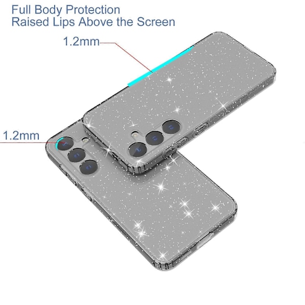 För Samsung Galaxy S24+ Transparent Mobilskal Mjukt TPU-skydd Glitterpulver Multicolor Transparent Black