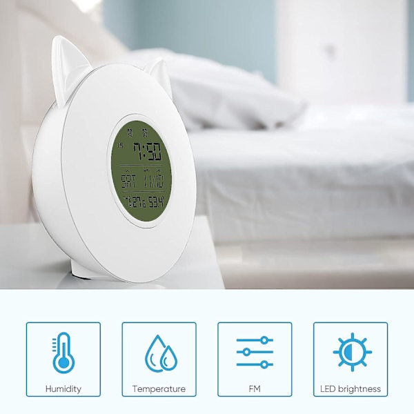 Vækkeur til børn, børnevækkeur søvntræner, solopgang vågn op lys vækkeur digital smart natlampe soveværelsesur med farverige lys, tempe 1PCS