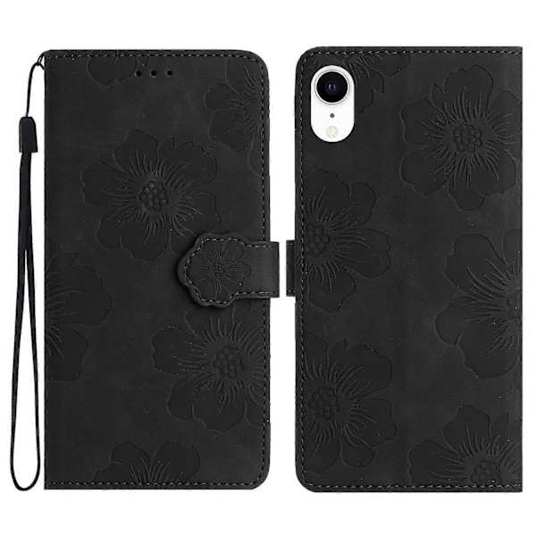 Blomstermønstret anti-drop telefoncover i PU-læder med stativ og pung til iPhone XR 6,1 tommer Multicolor Style E