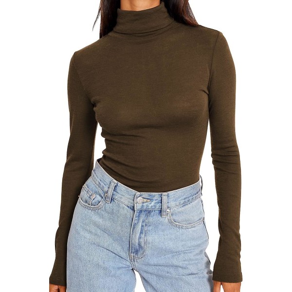 Dame Turtleneck Langærmet Trøjer Efterårsmode Basic Lagdeling Slim Fit Blød Termisk Undertøj Toppe Coffee X-Large