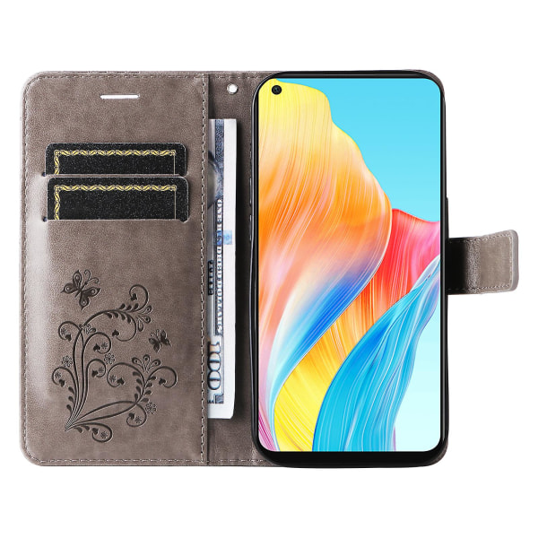 Case för Oppo A78 4g, plånboksställ med tryckt Butterfly- cover Grey