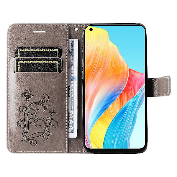 Nahkakotelo Oppo A78 4g:lle, Lompakkoteline, Painettu Perhoskuvioinen Puhelinkotelo Grey