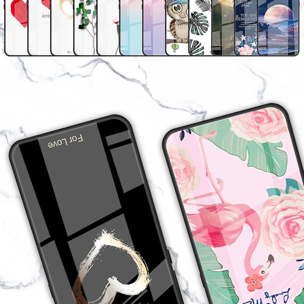 För Iphone 15 Plus Printed case härdat glas+pc+tpu Hybrid cover Leaves