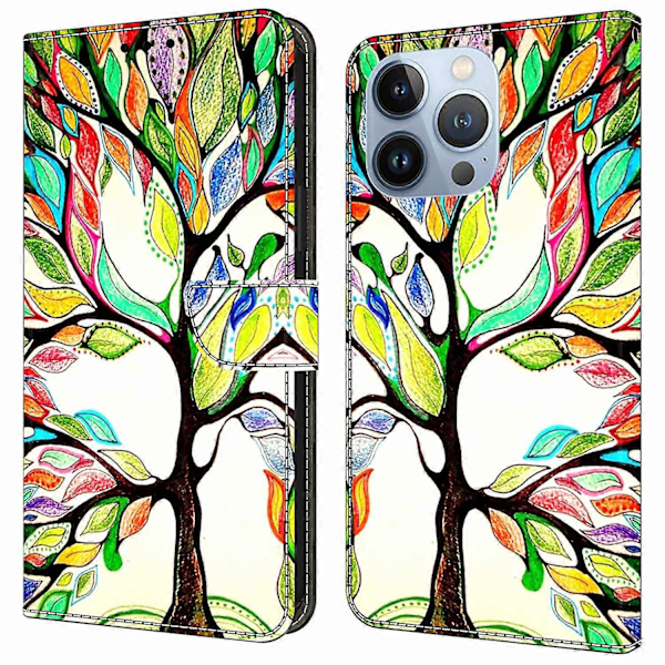 Fodral för iPhone 16 Pro Max, mönstertryckt skyddande skal TPU+PU Läder Flip Fodral Multicolor Style J
