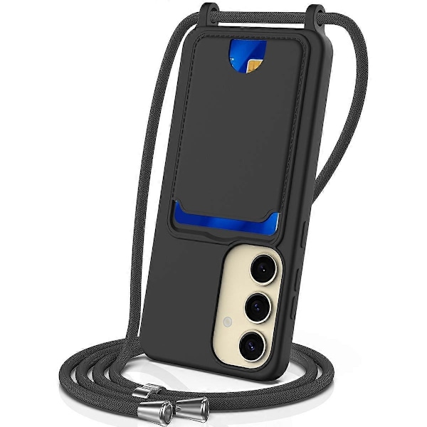 For Samsung Galaxy S23 FE Deksel Flytende Silikon Kortholder Telefon Bakdeksel med Lanyard - Grønn Multicolor Black