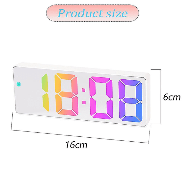 Farverigt Skrift Alarm Clock Sengelampe Stort Display Stor Skrift Soveværelse LED Alarm Clock, Elektronisk Bordur med Temperaturvisning