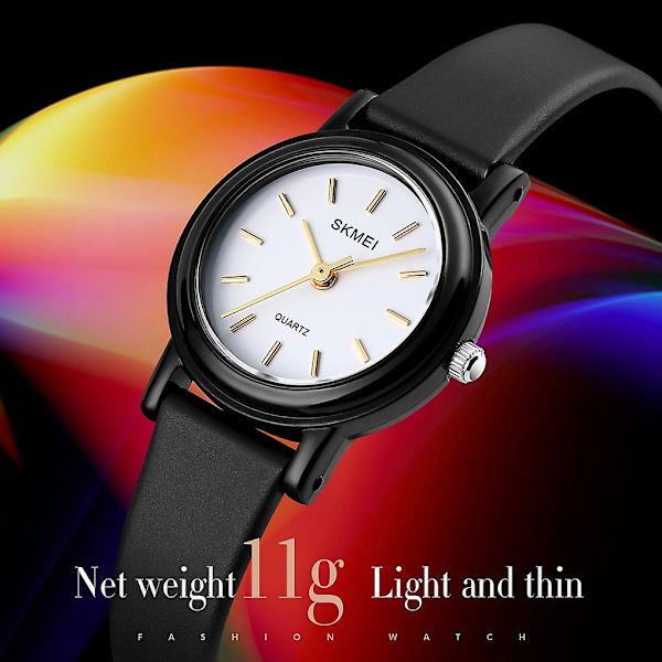 Skmei 1659 Tynd PU Læderrem Quartz Ur Til Damer Black Case Digital Type
