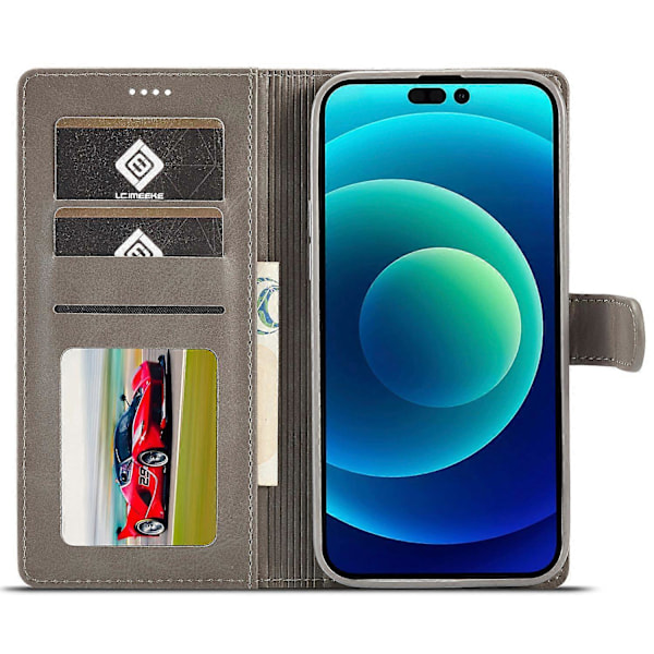 LC.IMEEKE Plånboksfodral för iPhone 15 Pro, Fullständigt Skydd PU Läder Kalvtextur Ställ Flipfodral Multicolor Style D